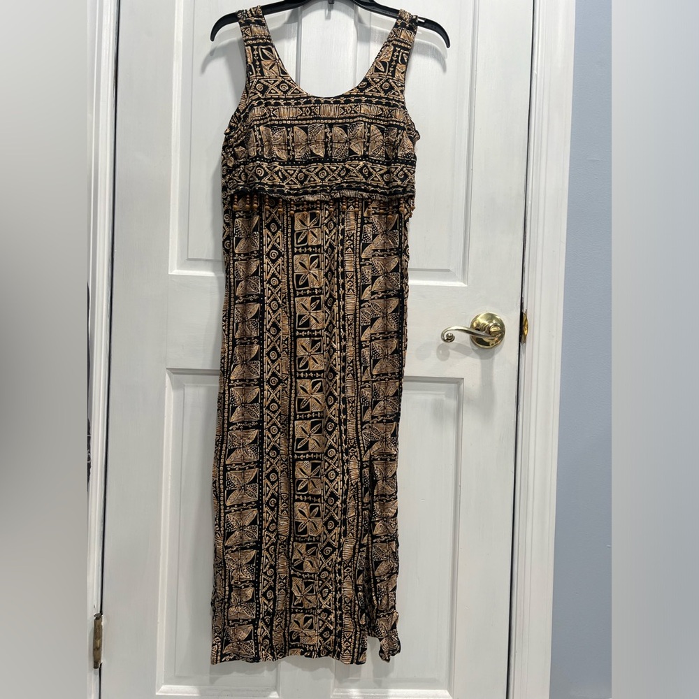 UM & COMPANY By Ulterior Motives Beaded Brown Black Slit Dress SIZE 7/8 PreLoved